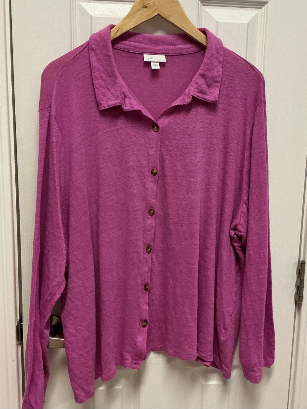 J. Jill Love Linen SZ 3X Plus Purple Solid Collared Long Sleeve Button Up Top